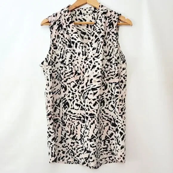 Calvin Klein Abstract Animal Print V Neck Blouse - Picture 2 of 13